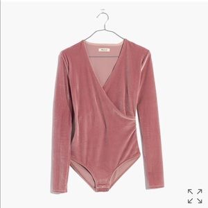 Madewell Pink Velvet Bodysuit XS